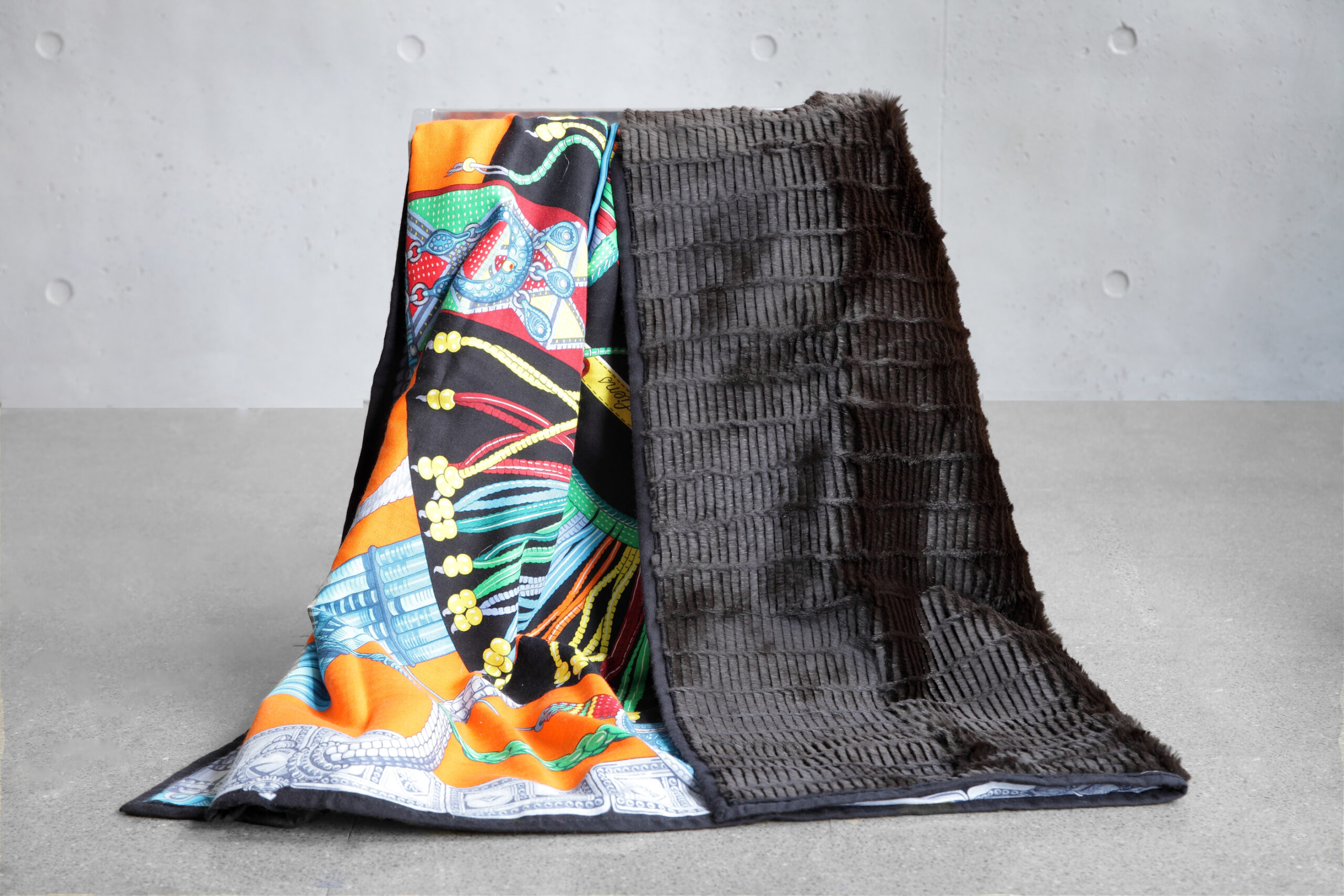 Hermes Shawl lined with Textured Fur