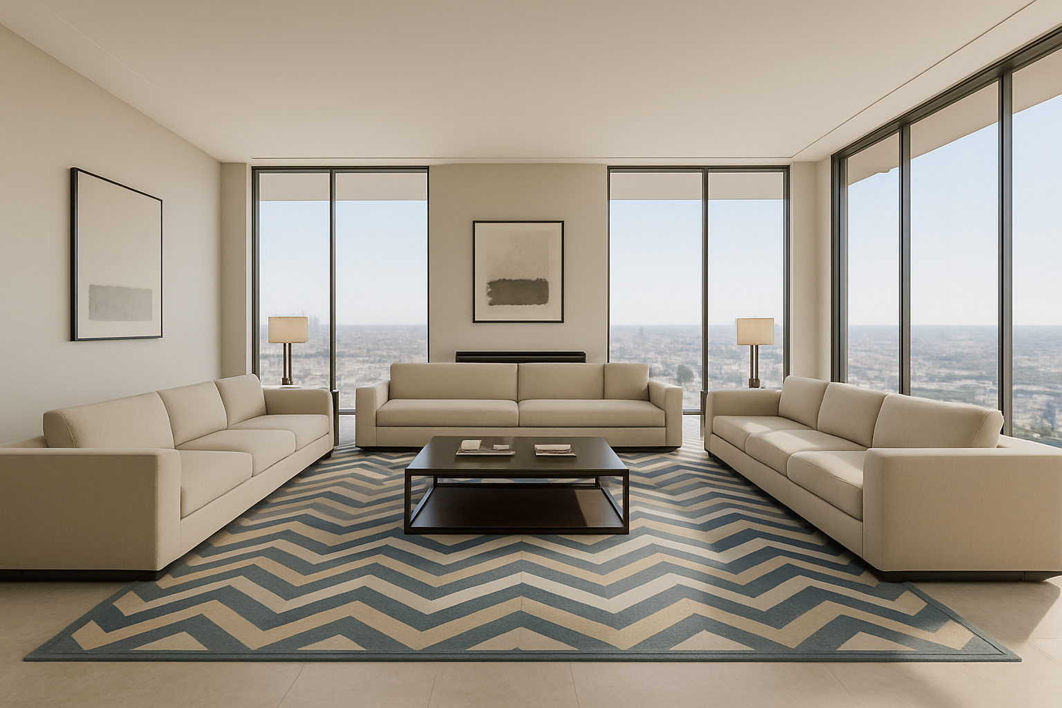 Hair on hide area rug in herringbone pattern