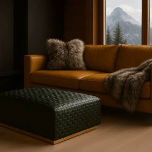 Braided leather Ottoman in Mountain Chalet setting